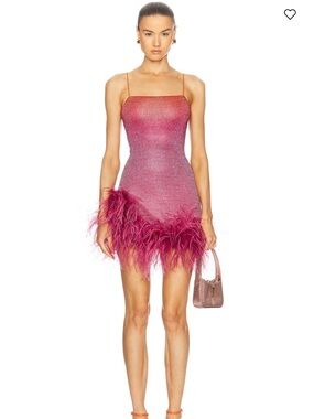 OSÉREE Lumiere Shade Plumage Mini Dress – Pink Metallic Feather Hem